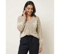 Blue Vanilla Women's Beige Crochet Embellished Floral Cardigan | Size: Medium/Large Blue Vanilla Beige M/L