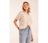 Blue Vanilla Women's Crochet Floral Vest in Stone | Size: S/M Blue Vanilla Stone S/M
