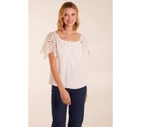 Blue Vanilla Women's Crochet Lace Milkmaid Puff Ball Top in Ivory | Size: Small Blue Vanilla Ivory S