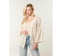 Blue Vanilla Crochet Tie Front Cardigan - S-M - Stone