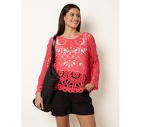 Blue Vanilla Crochet Top With Flared Sleeves - One Size - Coral