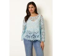 Blue Vanilla Crochet Top With Flared Sleeves - One Size - Light Blue