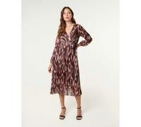 Blue Vanilla Crossover Metallic Pleated Dress - L - Brown