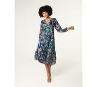 Blue Vanilla Crossover Metallic Pleated Dress - M - Teal