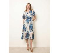 Blue Vanilla Women's White Crossover Pleated Print Dress | Size: Small Blue Vanilla White S