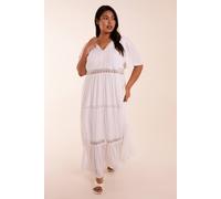 Blue Vanilla Women's Curve Angel Sleeve Tiered Maxi Dress in White | Size: 18