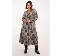 Blue Vanilla Women's Curve Geometric Wrap Front Belted Midi Dress in Khaki | Size: 26-28 Blue Vanilla Khaki 26-28