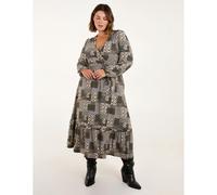 Blue Vanilla Women's Curve Geometric Wrap Front Belted Midi Dress in Khaki | Size: 26-28 Blue Vanilla Khaki 26-28