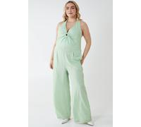 Blue Vanilla Curve Halterneck Culotte Jumpsuit In Green Green 18