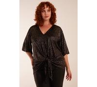 Blue Vanilla Curve Leopard V Neck Tie Front Top In Gold Gold 26-28
