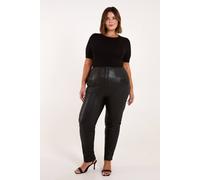 Blue Vanilla Curve Matte Faux Leather Tailored Trousers In Black Black 22-24