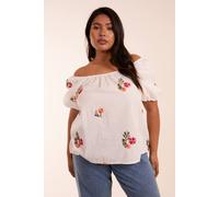 Blue Vanilla Women's Curve Milkmaid Flower Embroidered Top in White | Size: 18/20