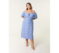 Blue Vanilla Women's Bright Blue Curve Milkmaid Stretch Crepe Midi Dress | Size: 18-20 Blue Vanilla Bright Blue 18-20