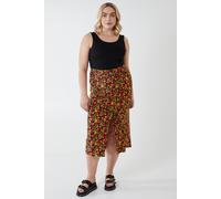 Blue Vanilla Curve Plus Size Ruched Front Midi Skirt Multi