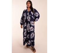 Blue Vanilla Curve Relaxed Floral Midi Dress In Navy Navy 18-20