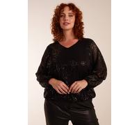Blue Vanilla Curve Sequin Batwing Blouse In Black Black 18-20
