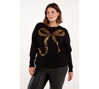 Blue Vanilla Women's Curve Sequin Christmas Leopard Bow Jumper in Gold | Size: 18-20 Blue Vanilla Gold 18-20