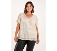 Blue Vanilla Curve Sequin Flutter Sleeve Top In Silver Silver 26-28