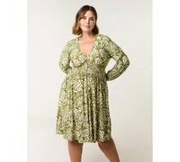 Blue Vanilla Women's Khaki Curve Shirred Neck Elastic Mini Dress | Size: 18-20 Blue Vanilla Khaki 18-20