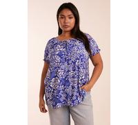 Blue Vanilla Women's Curve Shirred Sleeve Tie Front Top in Blue | Size: 18/20