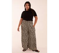 Blue Vanilla Curve Shirred Wide Leg Aztec Trouser In Black Black 26-28