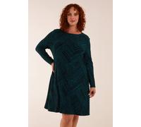 Blue Vanilla Curve Stripe Glittery Long Sleeve Shift Dress In Teal Teal 18-20