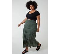 Blue Vanilla Curve Tiered Shirred Maxi Skirt In Khaki Khaki 26-28