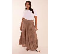 Blue Vanilla Curve Tiered Shirred Maxi Skirt In Light Brown Light Brown 26-28