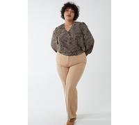 Curve Wrap Front Deep Hem Band Top Blue Vanilla Brown 26-28