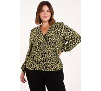 Blue Vanilla Curve Wrap Front Leopard Print Top In Khaki Khaki 22