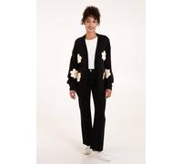 Blue Vanilla Daisy Large Flower Cardigan In Black Black S/M