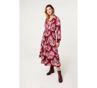 Blue Vanilla Dark Red Button Front Midi Dress Dark Red M/L