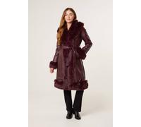 Blue Vanilla Dark Red Faux Fur Trim Midi Coat Dark Red 12