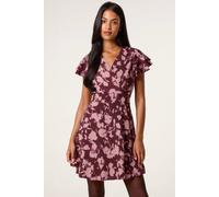 Blue Vanilla Printed Frill Sleeve Mini Dress - UK 8 - Dark Red