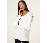 Blue Vanilla Diamante Bow Cut Out Sleeve Jumper - M-L - Ivory