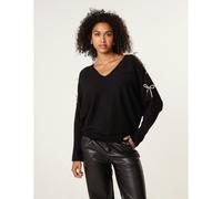 Blue Vanilla Diamante Bow Cut Out Sleeve Jumper - S-M - Black