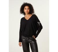 Blue Vanilla Diamante Bow Cut Out Sleeve Jumper - S-M - Black