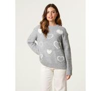 Blue Vanilla Diamante Detailed Heart Jumper - M-L - Grey