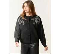 Blue Vanilla Diamante Detailed Leaf Branch Cardigan - M-L - Black