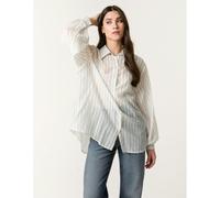 Blue Vanilla Women's Blue Diamante Detailed Shirt With Vertical Stripes | Size: Medium/Large Blue Vanilla Blue M/L