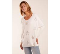 Blue Vanilla Diamante Pearl Star Jumper In Ivory Ivory M/L