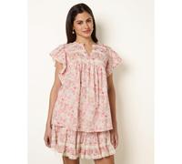 Blue Vanilla Women's Pink Ditsy Floral Cotton Ruffle Sleeve Top | Size: Medium Blue Vanilla Pink M