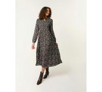 Blue Vanilla Ditsy Floral Long Sleeve Shirred Maxi Dress - L - Black