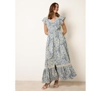 Blue Vanilla Women's Blue Ditsy Floral Print Shirred Waist Button Front Maxi Dress | Size: Medium Blue Vanilla Blue M