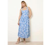 Blue Vanilla Ditsy Floral V Waist Halter Midi Dress - S - Blue
