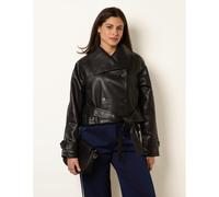 Blue Vanilla Double Breasted Leather Look Jacket - M - Black