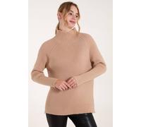 Blue Vanilla Double Hem Detail High Neck Jumper In Beige Beige M/L