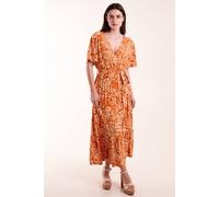 Blue Vanilla Double V Midi Dress With Tassel Tie In Orange Orange