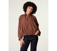 Blue Vanilla Women's Brown Drape Puffball Zipper Jacket Blue Vanilla Brown One Size