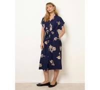 Blue Vanilla Drawstring Midi Shirt Dress - M-L - Navy